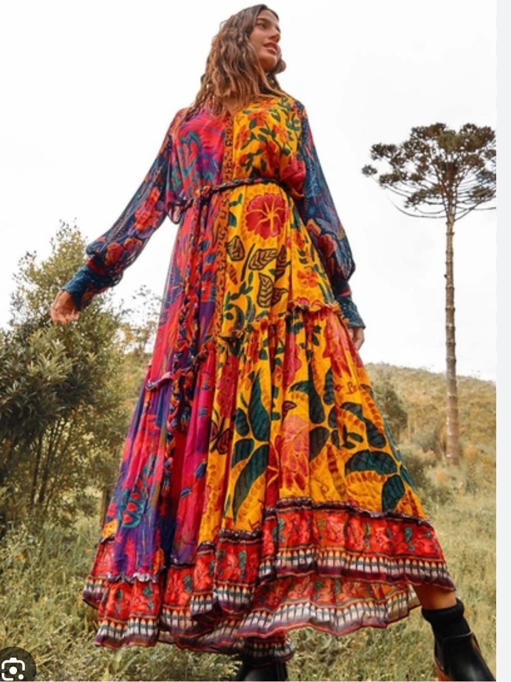 FARM RIO Mixed Prints Button Down Maxi Dress In Mix Print - Picture 3 of 7